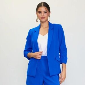 EUC Skies are Blue Shirred Sleeve Blazer Size 1X Curvy Color Electric Blue
